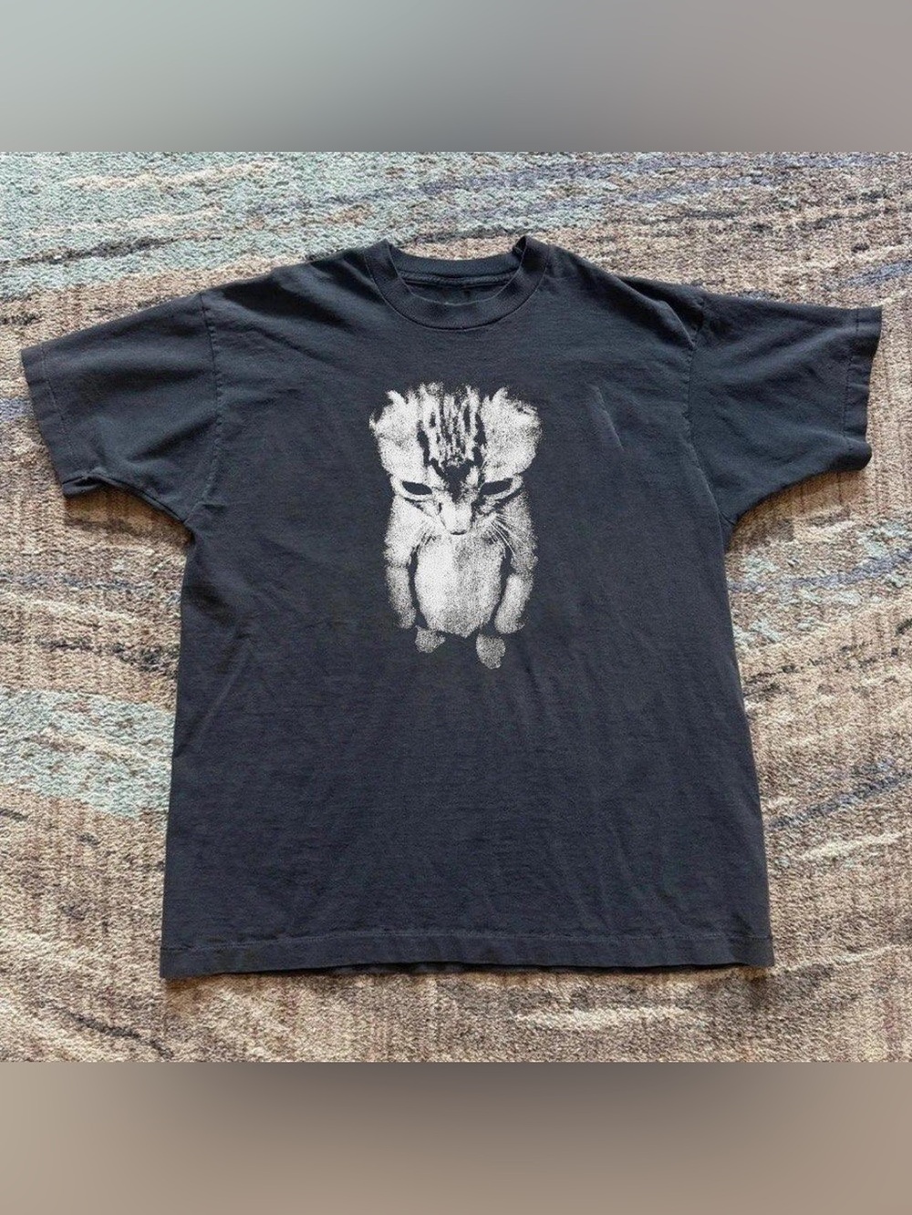 Cat Kitten Standing Meme Sad Face Unisex Tee Black Alt Grunge Streetwear T-Shirt